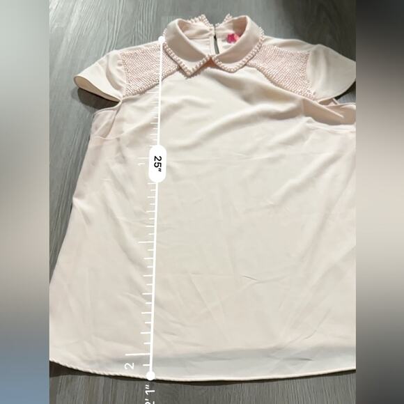 Catherine Malandrino Light‎ Pink Collared Bead Embellishment Short Sleeve Top XS - Picture 8 of 8
